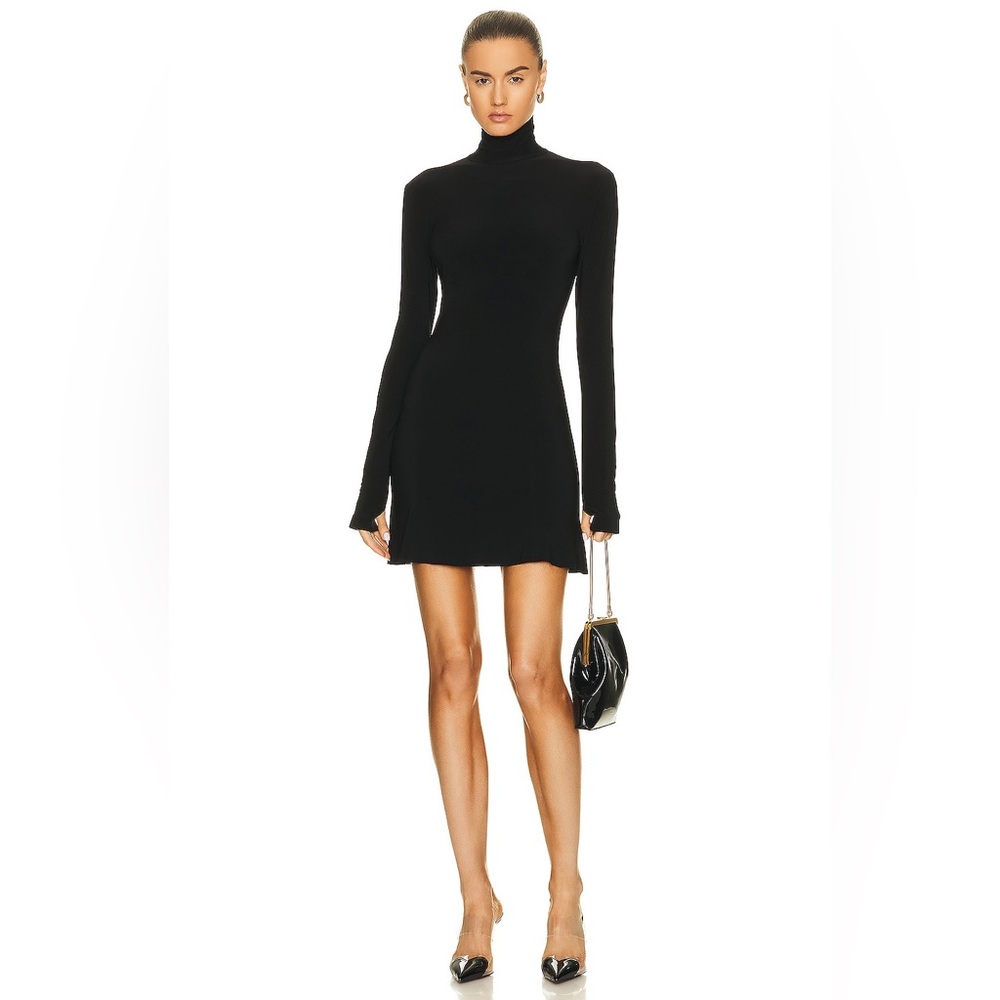 NWT Norma Kamali Long Sleeve Turtleneck Fishtail Mini Dress